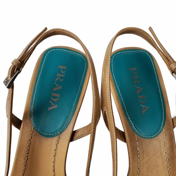 Prada Brown Braided Woven Leather Teal Green Rubber Strappy Sandals 37.5 - Picture 3 of 7